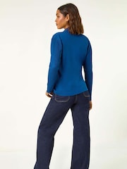 Roman Blue Zip Detail Collared Cardigan - Image 3 of 5