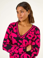 Roman Pink Animal Print V-Neck Jumper - Image 2 of 5
