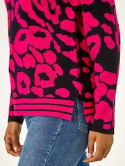 Roman Pink Animal Print V-Neck Jumper - Image 5 of 5