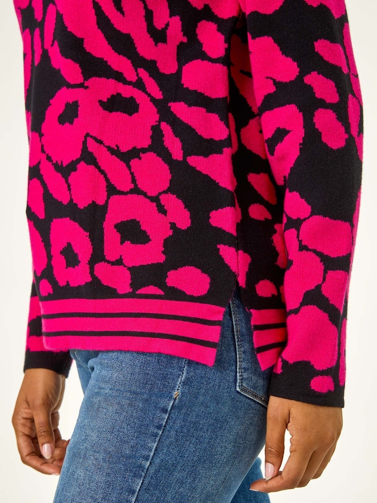 Roman Pink Animal Print V-Neck Jumper - Image 5 of 5