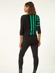 Roman Green Contrast Stripe Print Knit Jumper - Image 2 of 5