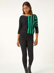 Roman Green Contrast Stripe Print Knit Jumper - Image 3 of 5