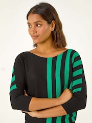 Roman Green Contrast Stripe Print Knit Jumper - Image 4 of 5