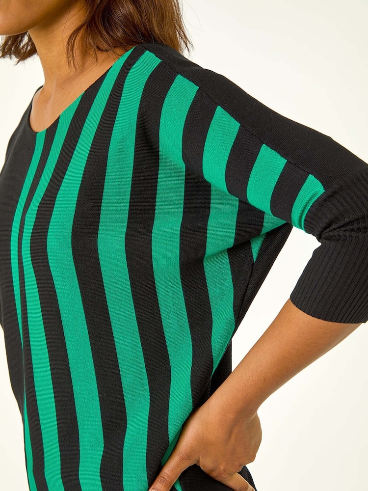 Roman Green Contrast Stripe Print Knit Jumper - Image 5 of 5