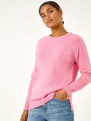 Roman Pink Plain Soft Crew Neck Jumper - Image 1 of 6