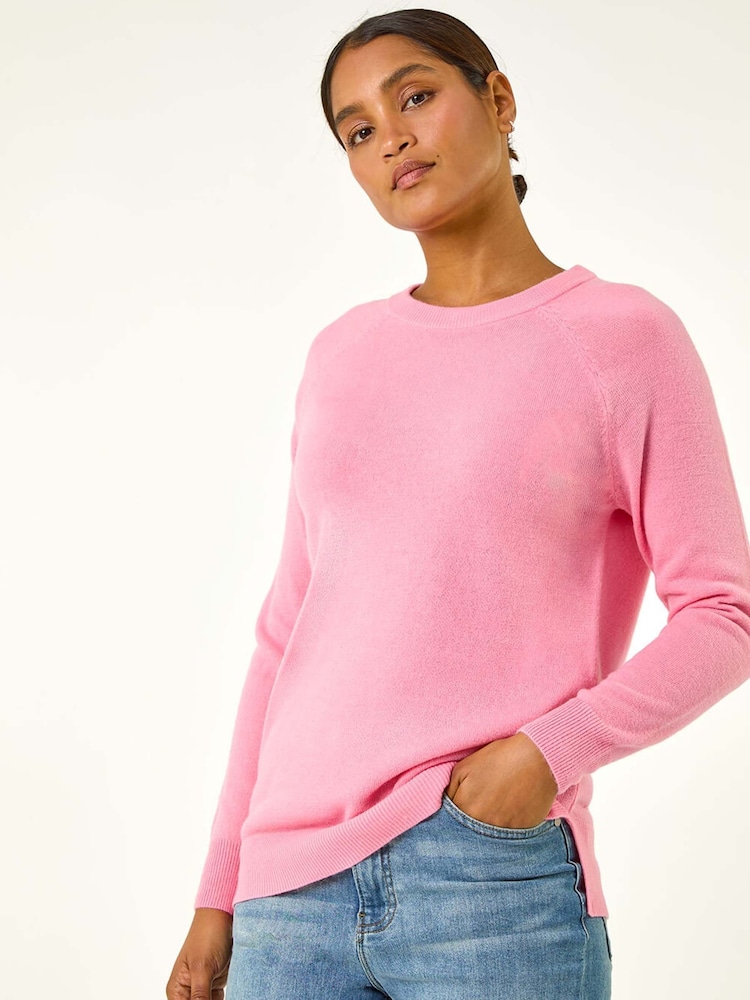 Roman Pink Plain Soft Crew Neck Jumper - Image 1 of 6
