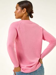 Roman Pink Plain Soft Crew Neck Jumper - Image 3 of 6