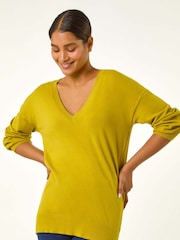 Roman Green Plain V-Neck Stretch Jumper - Image 1 of 5