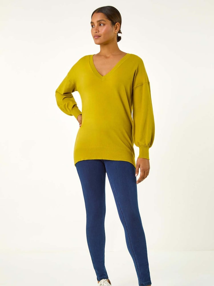 Roman Green Plain V-Neck Stretch Jumper - Image 2 of 5