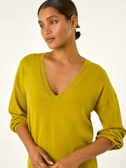 Roman Green Plain V-Neck Stretch Jumper - Image 4 of 5
