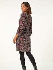Roman Red Floral Print Lace Trim Dress - Image 3 of 5