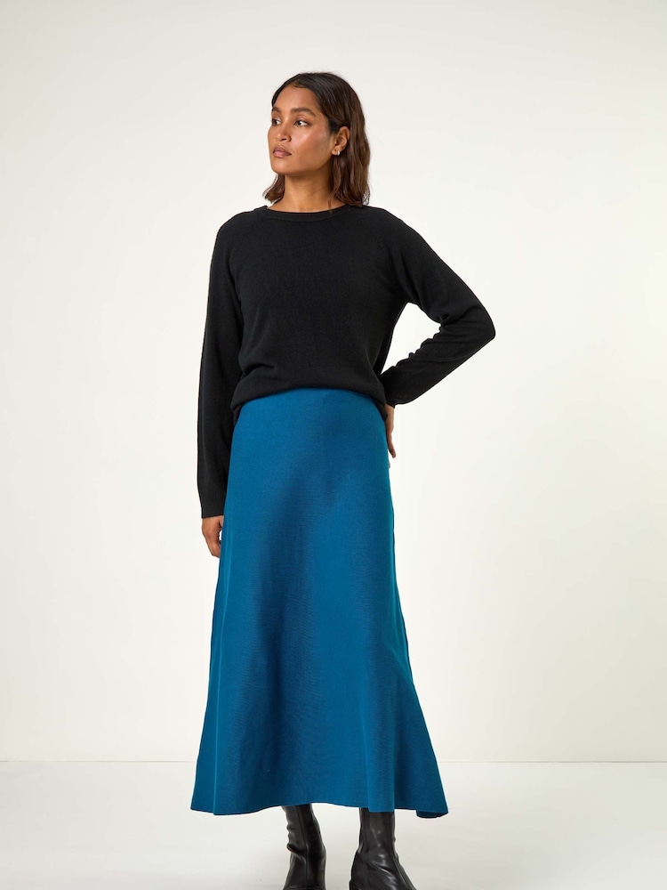 Roman Blue Knitted Midi Stretch Skirt - Image 2 of 5