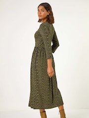 Roman Green Geometric Pocket Stretch Midi Dress - Image 3 of 5
