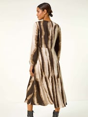 Roman Brown Shadow Stripe Print Midi Dress - Image 3 of 5