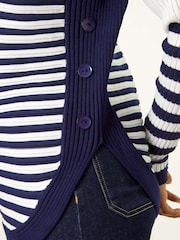 Roman White Striped Zip Front Ribbed Knit Top - Image 5 of 5
