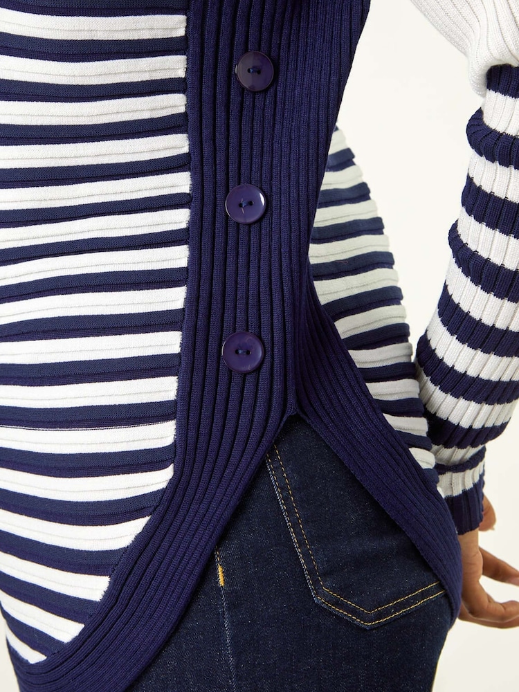 Roman White Striped Zip Front Ribbed Knit Top - Image 5 of 5