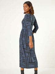 Roman Grey Linear Print Pocket Stretch Midi Dress - Image 3 of 5