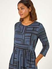 Roman Grey Linear Print Pocket Stretch Midi Dress - Image 4 of 5