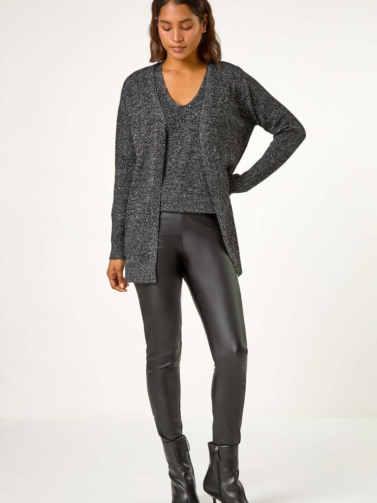 Roman Black Sequin Embellished Knit Cardigan - Image 1 of 5