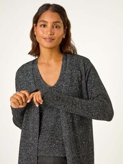 Roman Black Sequin Embellished Knit Cardigan - Image 4 of 5