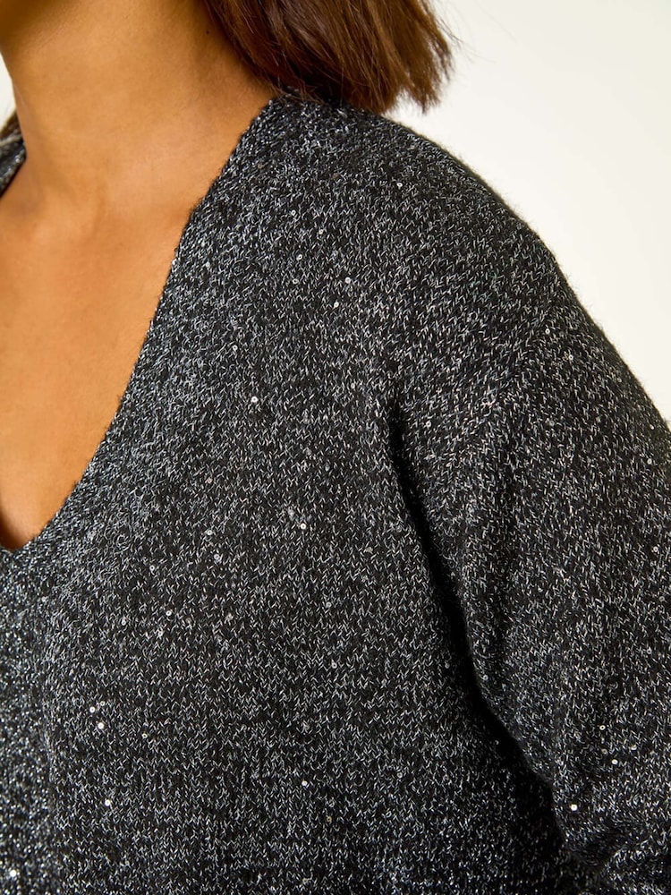 Roman Black Sequin Embellished Knit Cardigan - Image 5 of 5