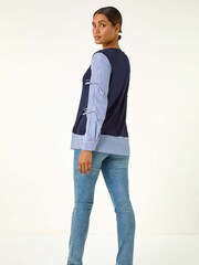 Roman Blue Stripe Bow Sleeve Stretch Top - Image 2 of 5