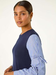 Roman Blue Stripe Bow Sleeve Stretch Top - Image 4 of 5