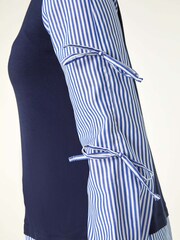 Roman Blue Stripe Bow Sleeve Stretch Top - Image 5 of 5