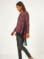Roman Red Chiffon Hem Printed Stretch Top - Image 3 of 5