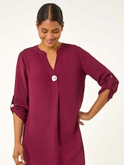 Roman Burgundy Red V-Neck Button Detail Top - Image 1 of 5