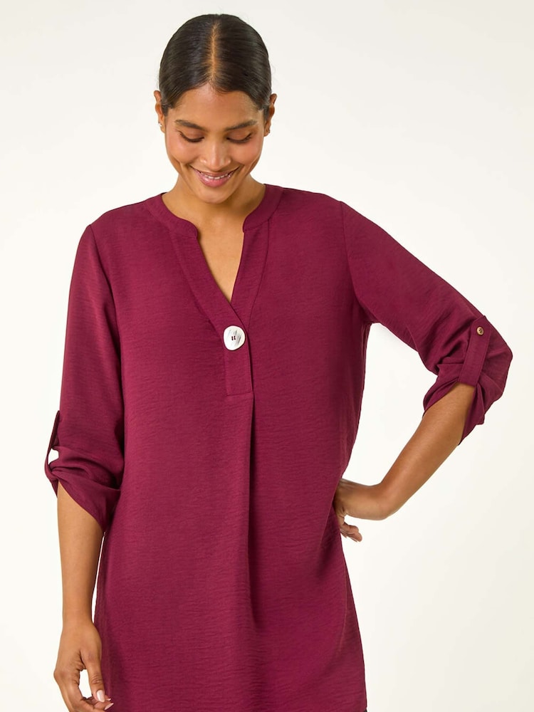 Roman Burgundy Red V-Neck Button Detail Top - Image 1 of 5