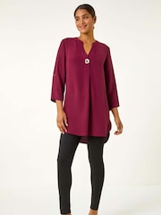 Roman Burgundy Red V-Neck Button Detail Top - Image 2 of 5