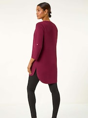 Roman Burgundy Red V-Neck Button Detail Top - Image 3 of 5