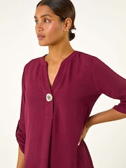 Roman Burgundy Red V-Neck Button Detail Top - Image 4 of 5