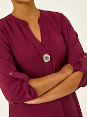 Roman Burgundy Red V-Neck Button Detail Top - Image 5 of 5