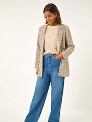 Roman Brown Textured Longline Blazer - Image 1 of 5