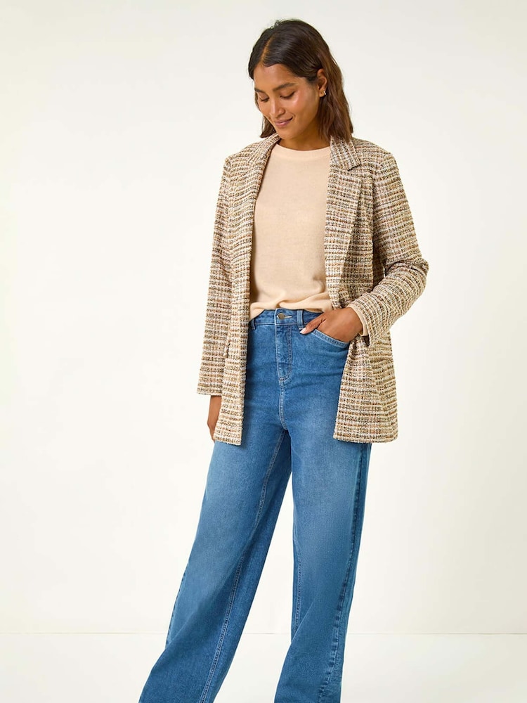 Roman Brown Textured Longline Blazer - Image 1 of 5