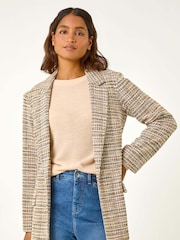 Roman Brown Textured Longline Blazer - Image 2 of 5