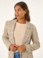 Roman Brown Textured Longline Blazer - Image 4 of 5