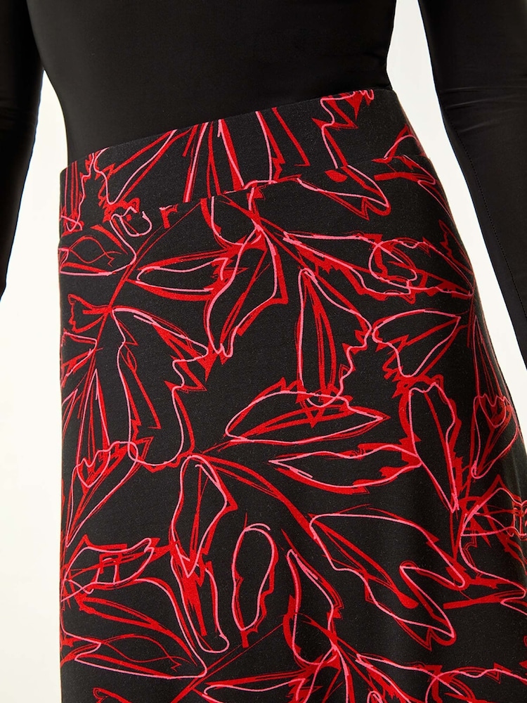 Roman Red Leaf Print Stretch A-Line Midi Skirt - Image 5 of 5 Roman Red Leaf Print Stretch A-Line Midi Skirt - Image 5 of 5