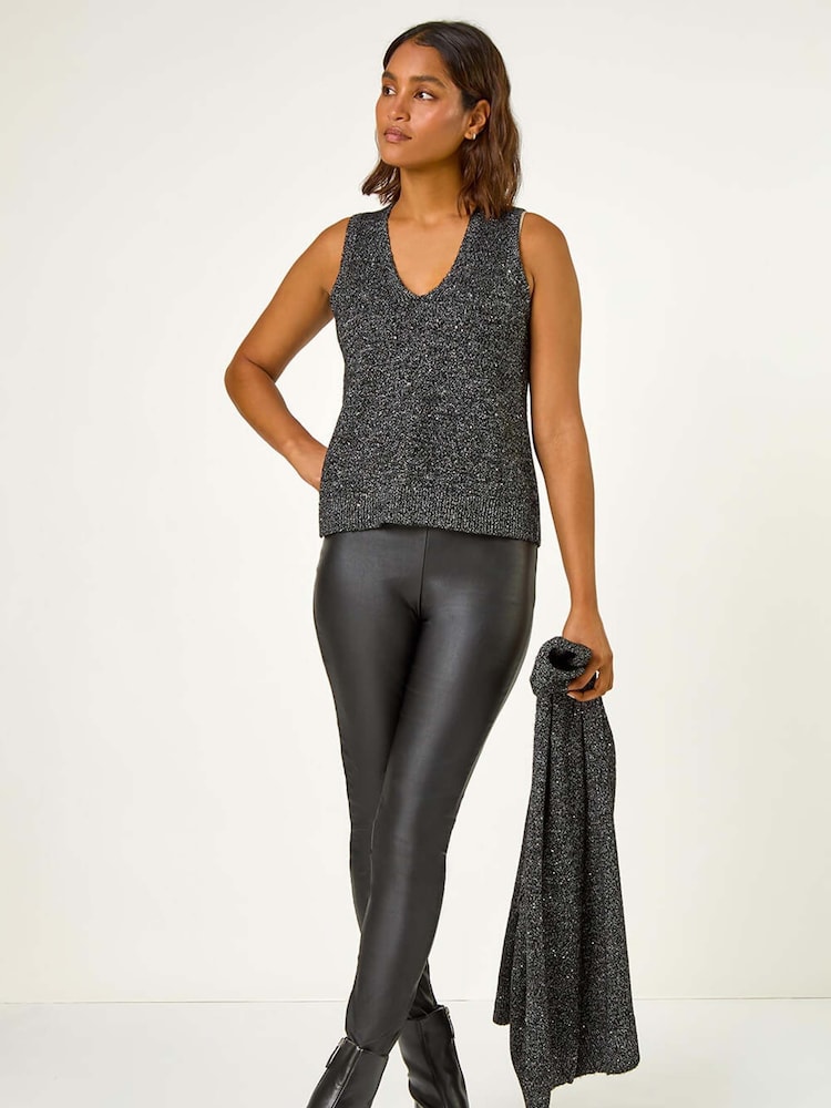 Roman Black Sequin Embellished Knit Vest - Image 1 of 5
