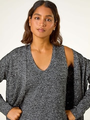 Roman Black Sequin Embellished Knit Vest - Image 4 of 5