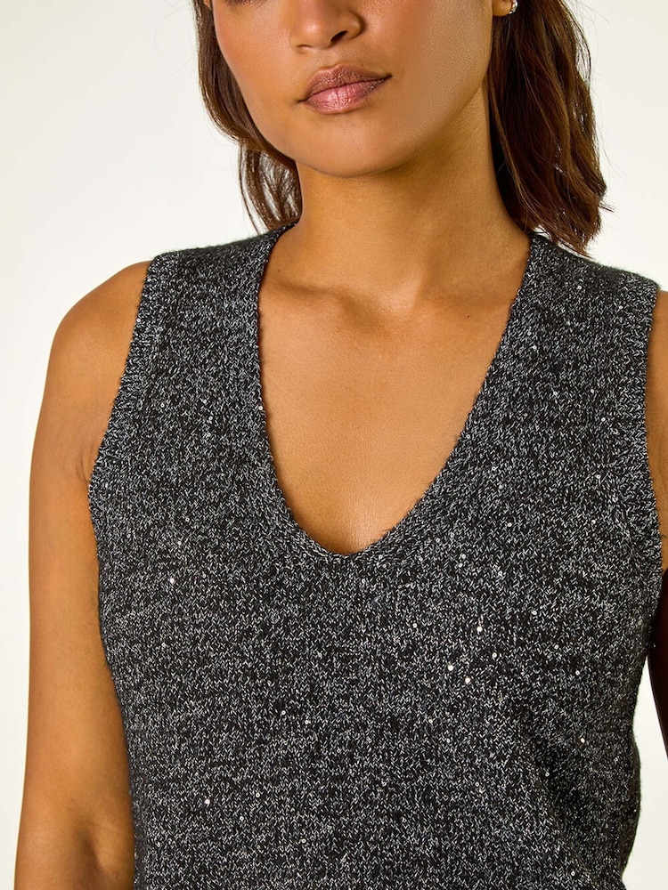 Roman Black Sequin Embellished Knit Vest - Image 5 of 5