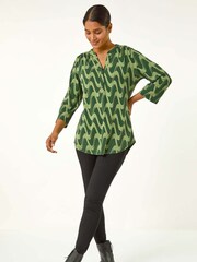 Roman Green Geometric Print Stretch Blouse - Image 1 of 5