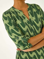 Roman Green Geometric Print Stretch Blouse - Image 5 of 5