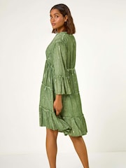 Roman Green Shimmer Tie Detail Smock Dress - Image 3 of 5