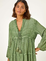 Roman Green Shimmer Tie Detail Smock Dress - Image 4 of 5