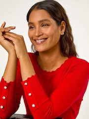 Roman Red Diamante Button Scallop Edge Jumper - Image 2 of 5