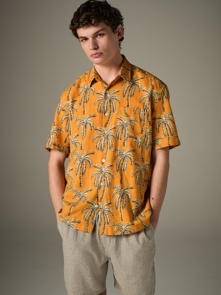 Orange Palm Tree Printed Short Sleeve Shirt - Image 3 of 8