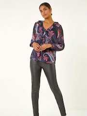 Roman Purple Paisley Print Frill Top - Image 2 of 5